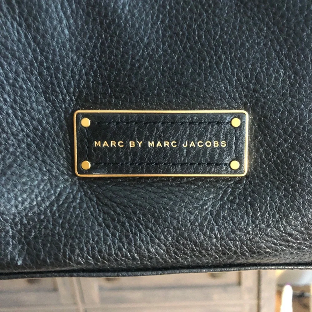 Marc Jacobs Black Leather Tote with Gold Hardware